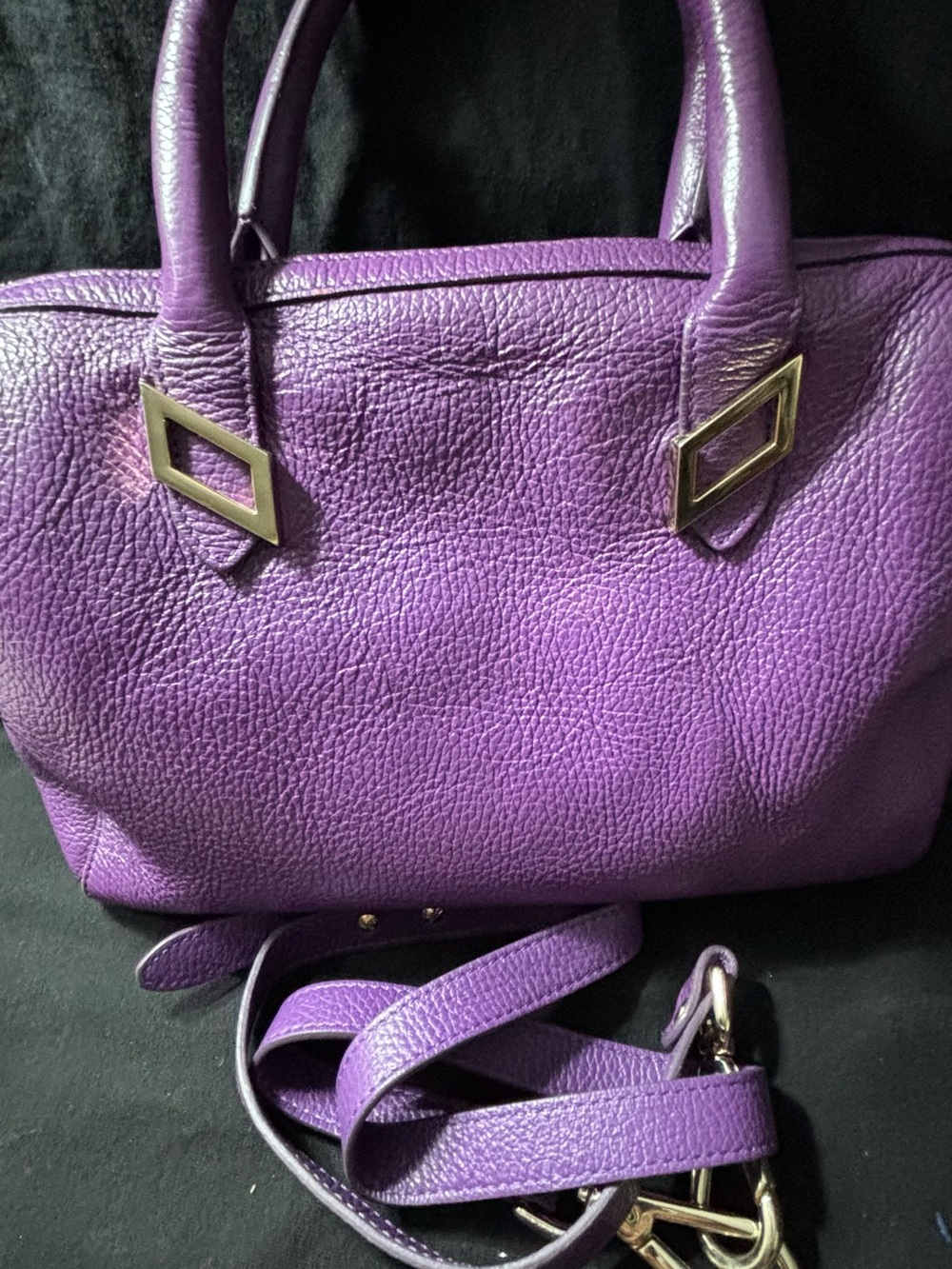 Versace Collection Purple Pebbled Leather Top-Handle Satchel - Picture 7 of 8